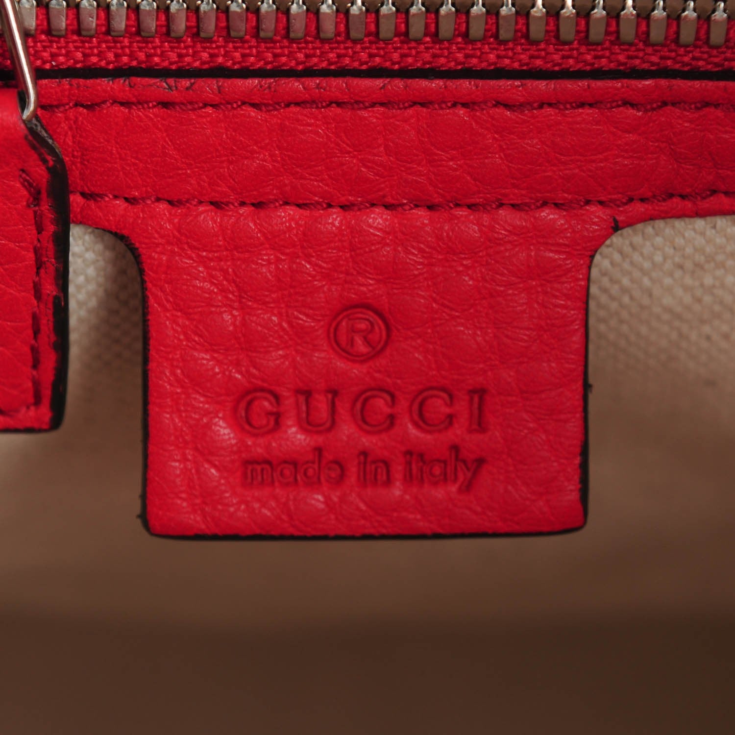 Gucci Pebbled Calfskin Small Soho Drawstring Backpack Tabasco Red 6 of 8
