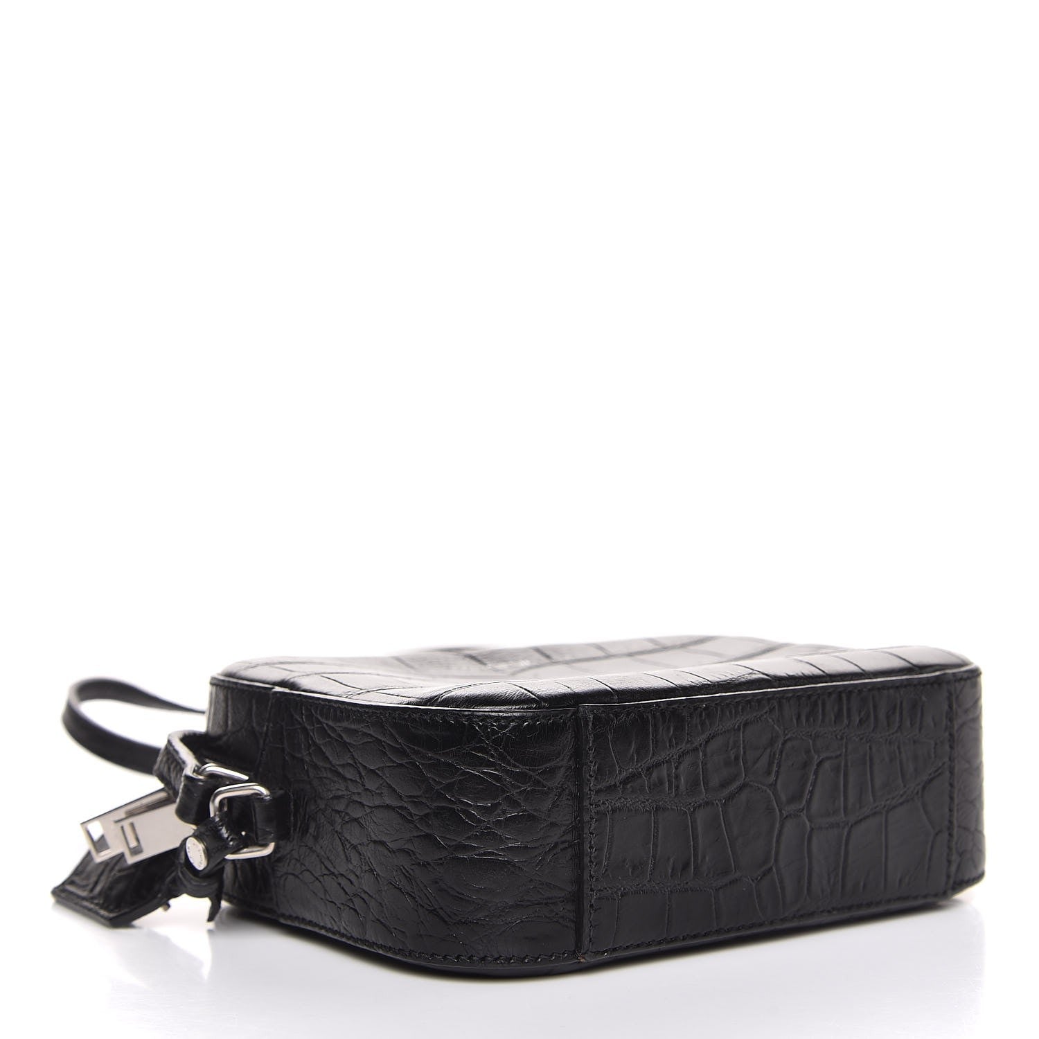 Saint Laurent Calfskin Crocodile Embossed Small Classic Monogram Camera Bag Black 4 of 8