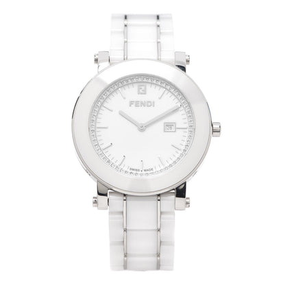 Fendi Stainless Steel Ceramic Diamond Bezel 38mm Round Quartz Watch White 1 of 12