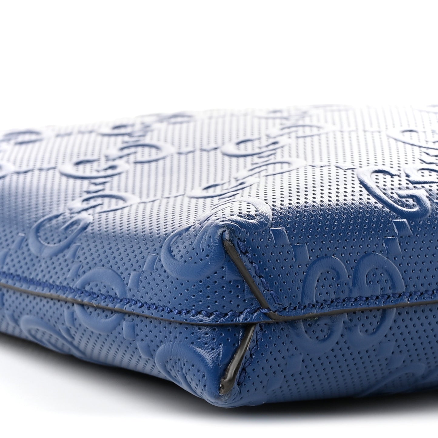 Calfskin GG Tennis Embossed Medium Wristlet Messenger Bag Intense Metal Blue