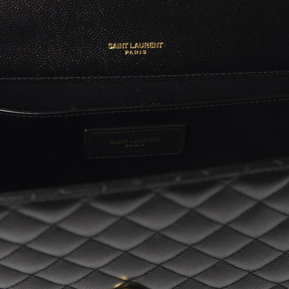 Saint Laurent Grain De Poudre Textured Mixed Matelasse Triquilt Medium Monogram Satchel Black 8 of 11
