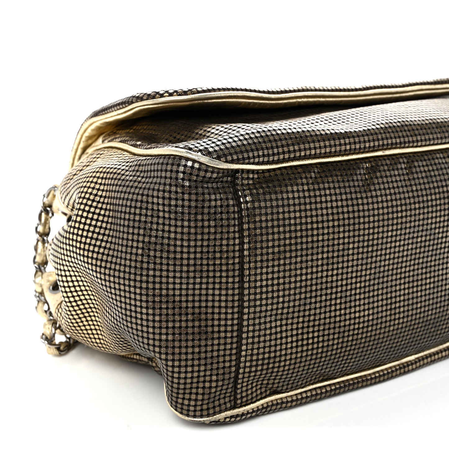 Metallic Lambskin Perforated Hollywood Accordion Flap Bag Gold