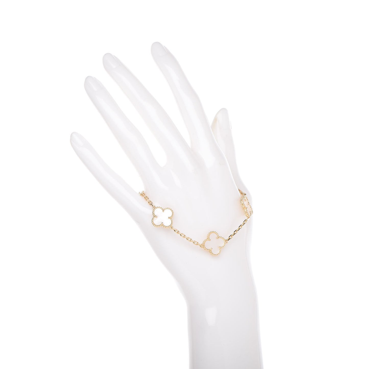 18K Yellow Gold Mother of Pearl 5 Motifs Vintage Alhambra Bracelet