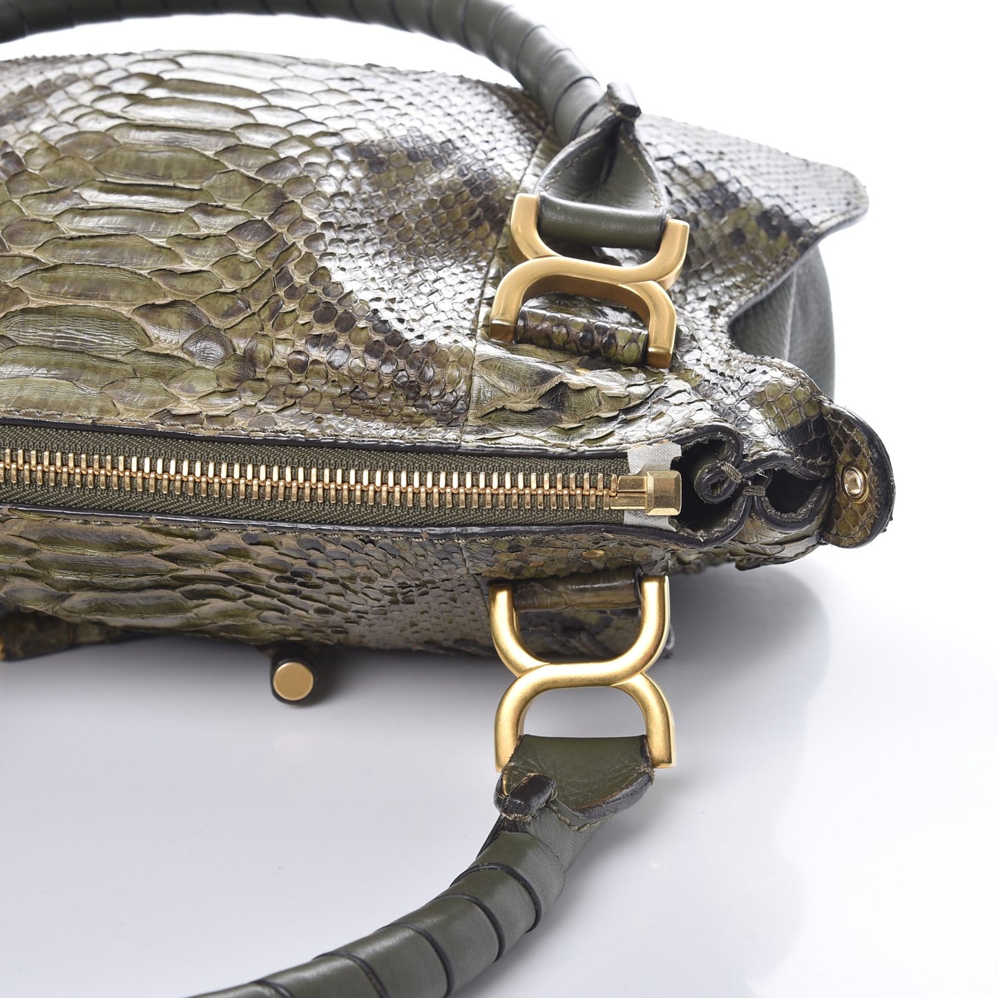 Python Calfskin Medium Marcie Satchel Green