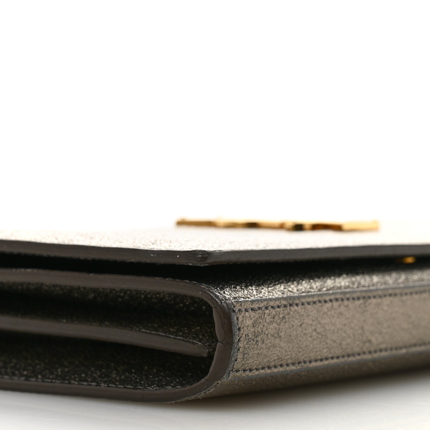 Saint Laurent Grained Metallic Calfskin Monogram Chain Wallet Bronze 10 of 17