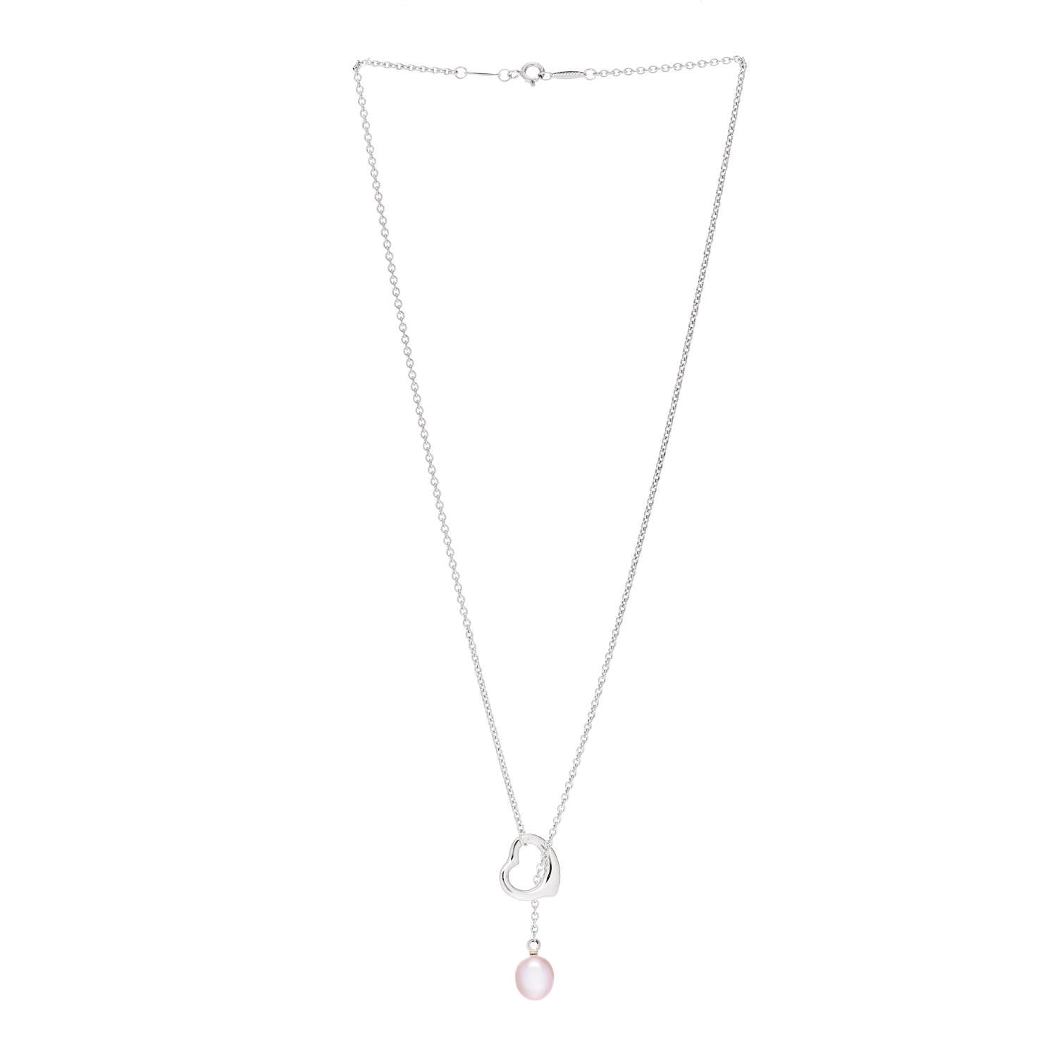 Tiffany Sterling Silver Pink Pearl 9-9.5mm Elsa Peretti Open Heart Lariat Necklace 3 of 5