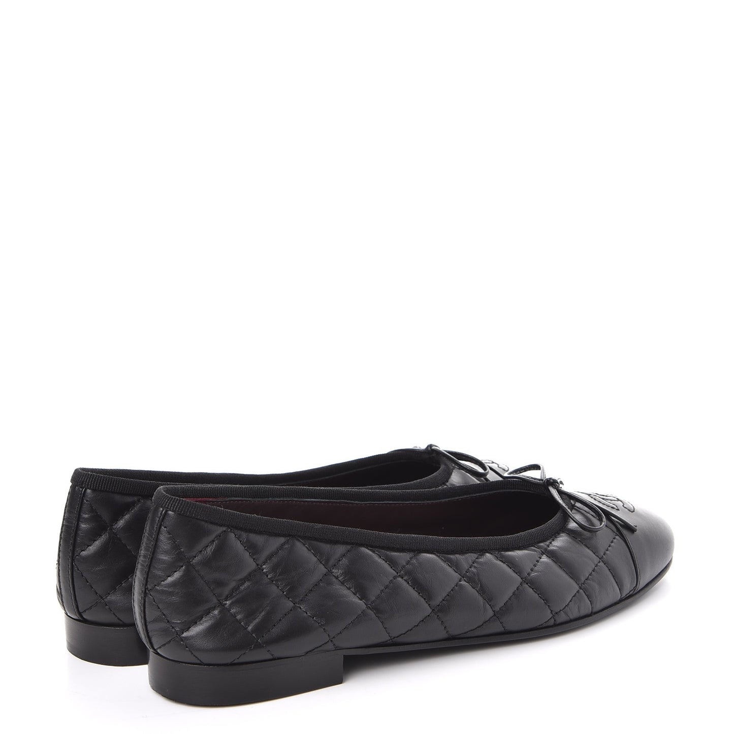 Aged Calfskin Quilted Cap Toe Ballerina Flats 38.5 Black