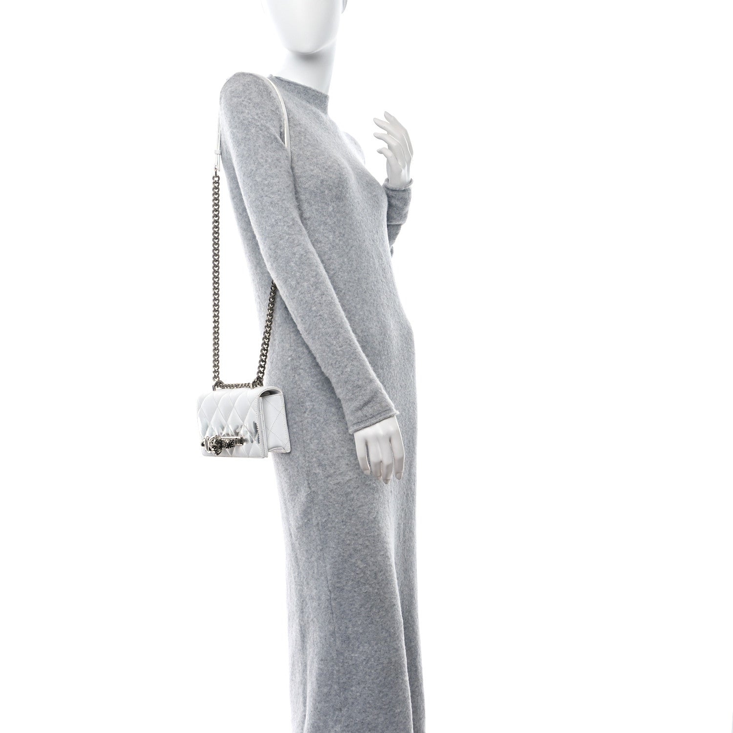 Alexander McQueen Lambskin Quilted Graffiti Skull Knuckle Crossbody White 2 of 15