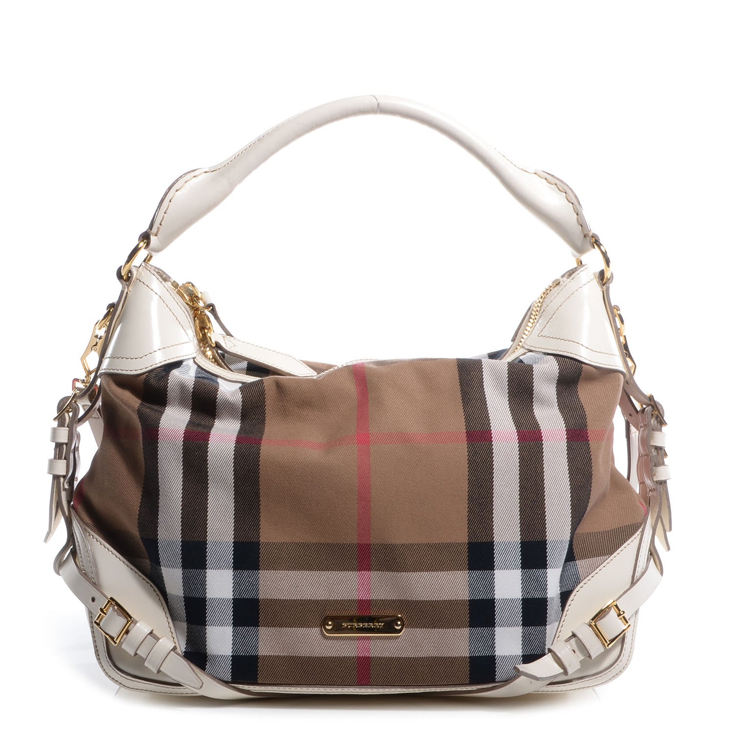 House Check Bridle Calfskin Small Ledbury Hobo White