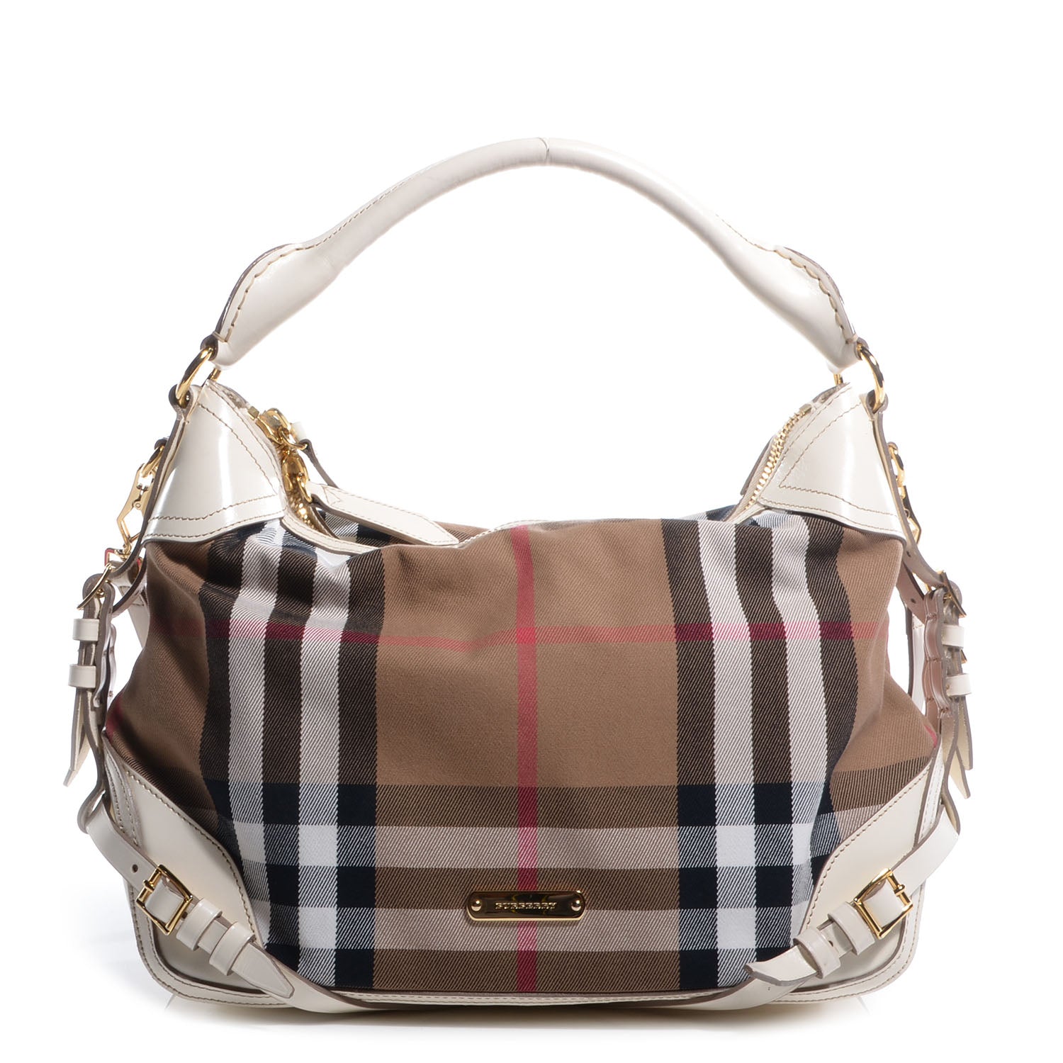 Burberry House Check Bridle Calfskin Small Ledbury Hobo White 1 of 10