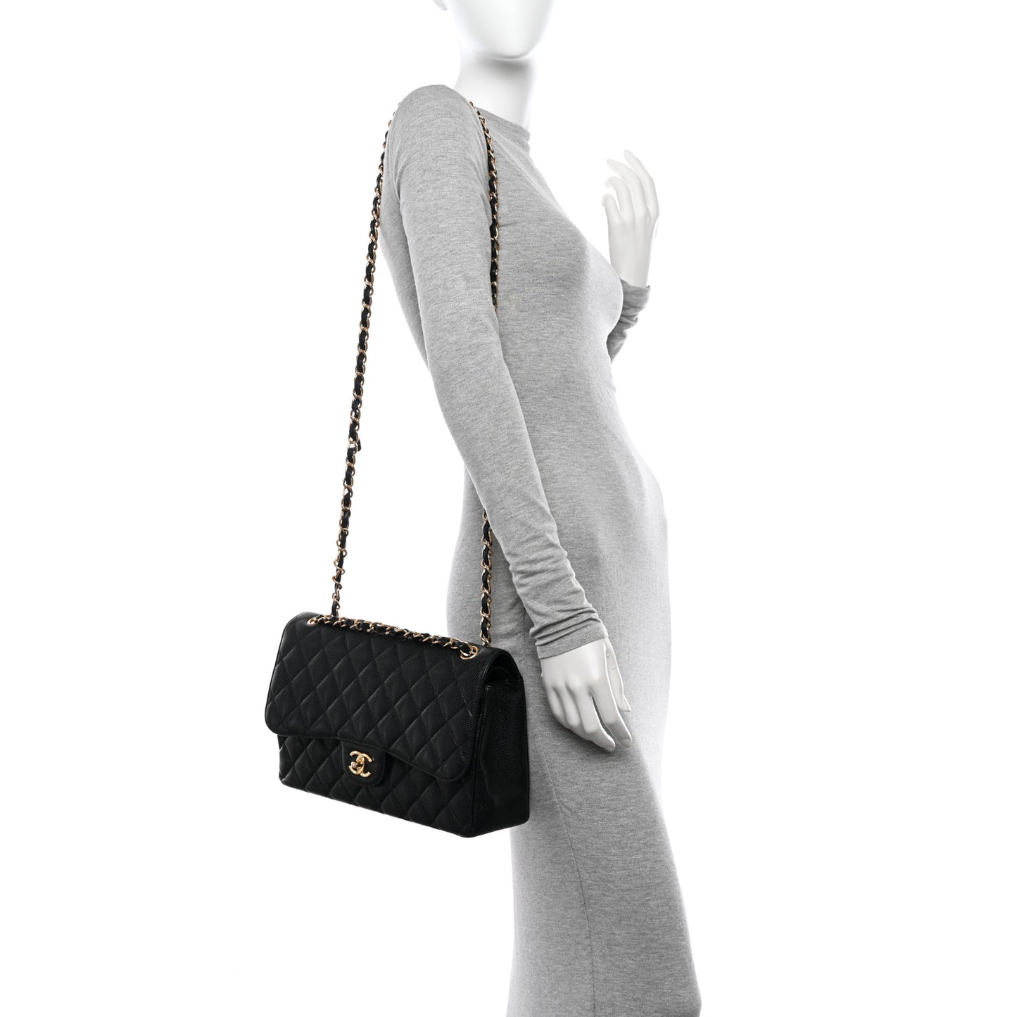 Caviar Quilted Jumbo Double Flap Black