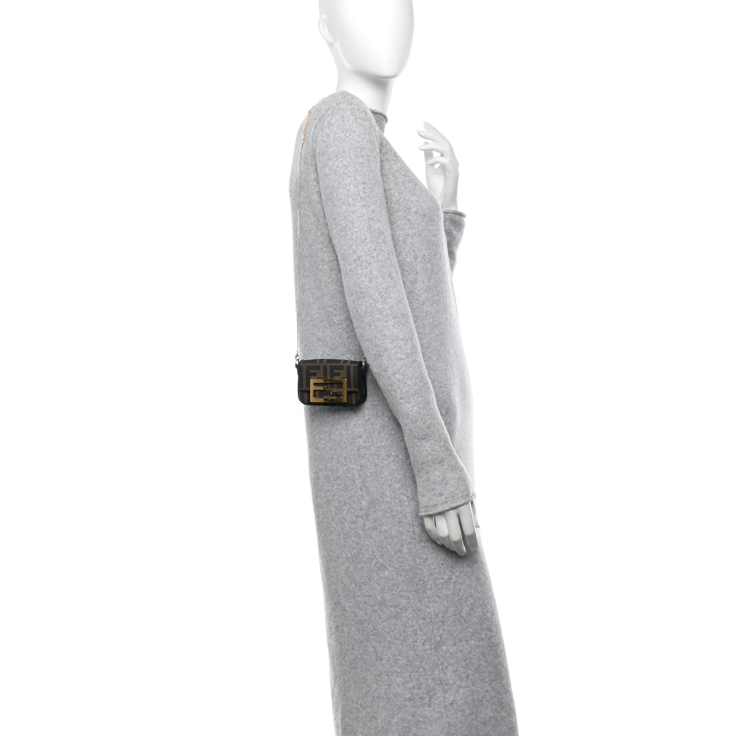 Fendi Fabric Jacquard FF 1974 Nano Baguette Charm Tobacco Moro Black 2 of 13