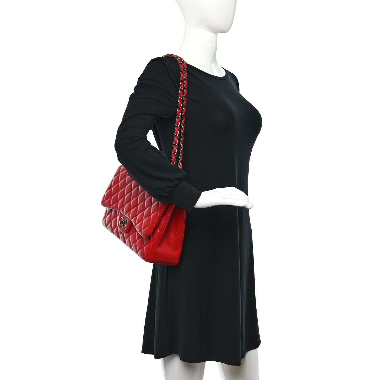 Caviar Quilted Jumbo Double Flap Red