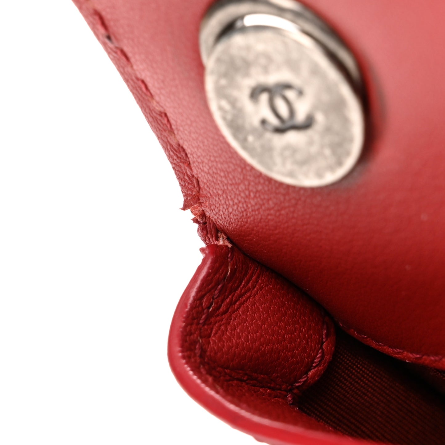 Lambskin Quilted Mini Natural CC Flap Red