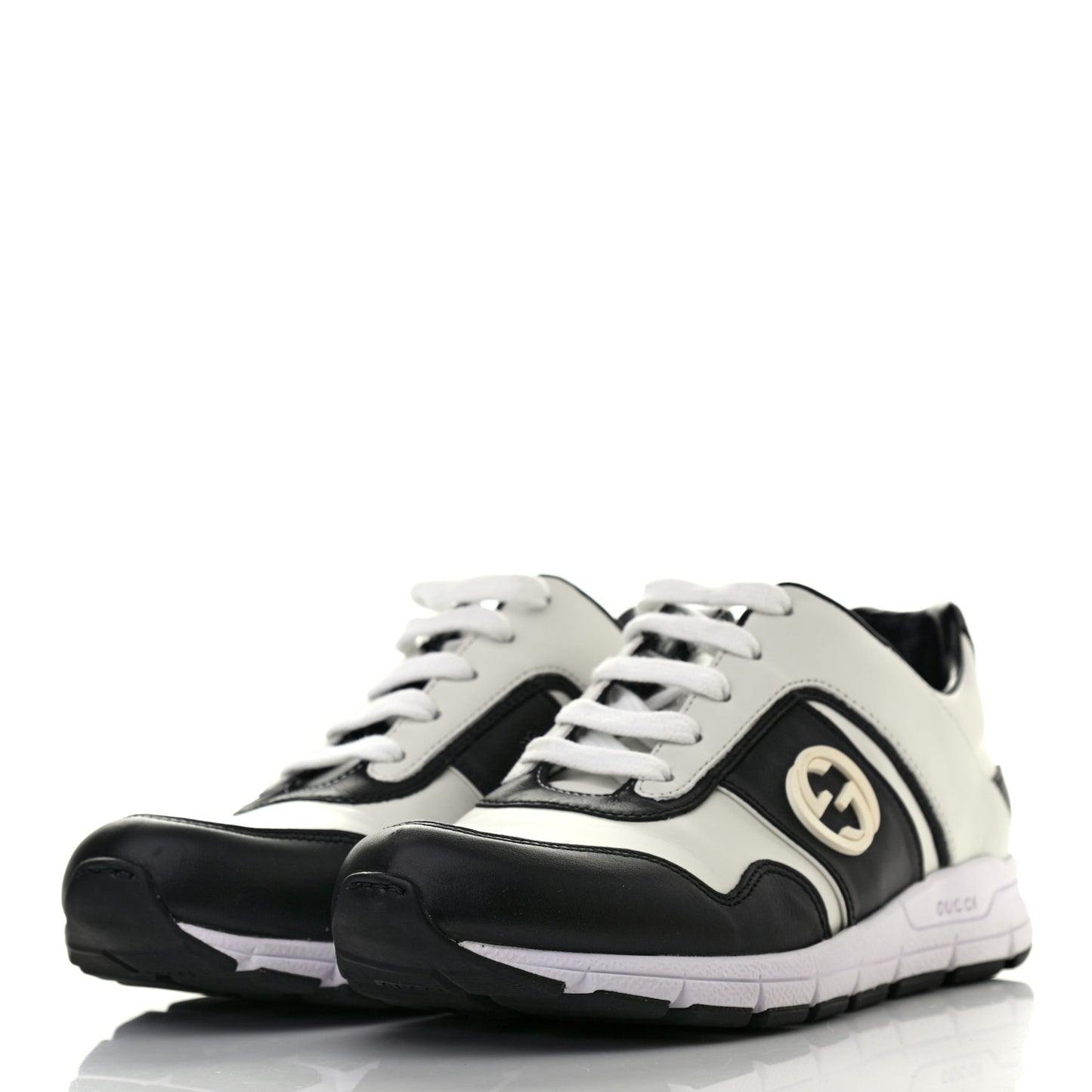 Calfskin Womens Interlocking G Sneakers 36.5 Black White