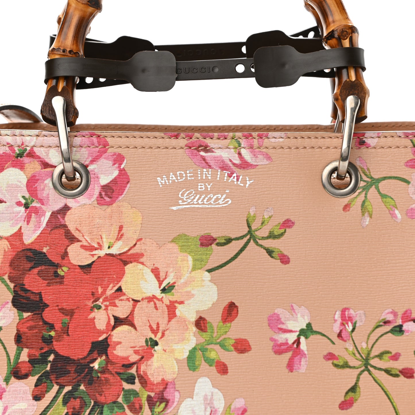 Shangai Calfskin Blooms Print Medium Bamboo Shopper Tote Pink Apricot Multicolor