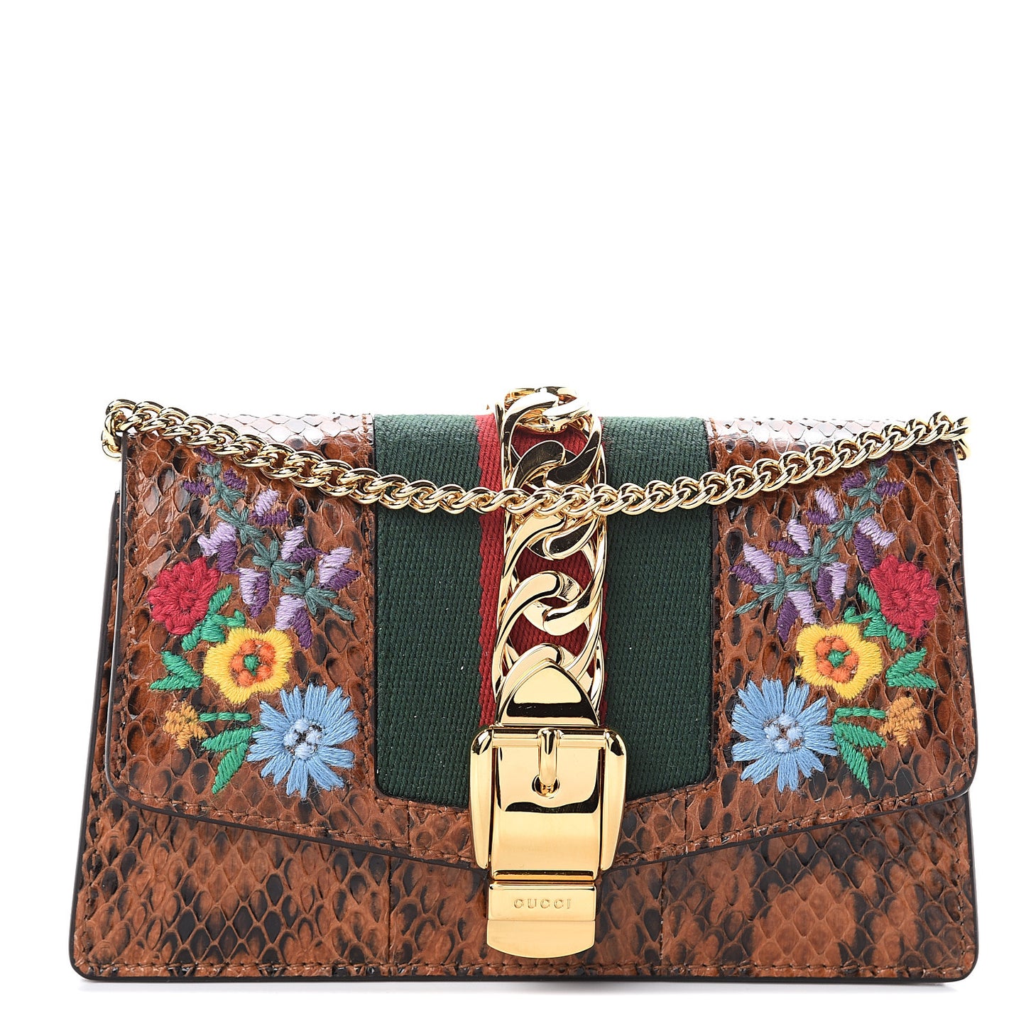 Elaphe Web Floral Embroidered Super Mini Sylvie Chain Shoulder Bag Cuir Multicolor