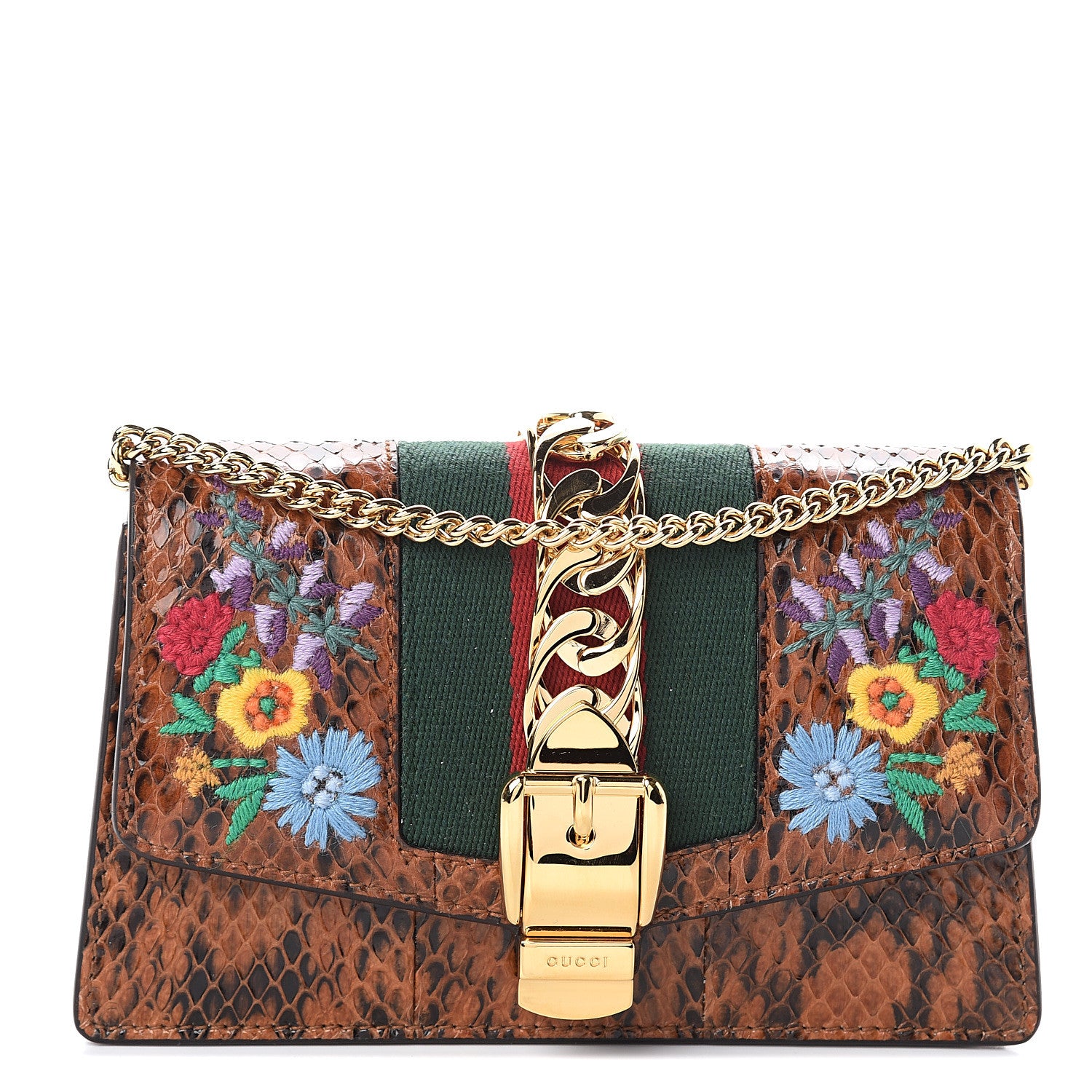 Gucci Elaphe Web Floral Embroidered Super Mini Sylvie Chain Shoulder Bag Cuir Multicolor 1 of 7