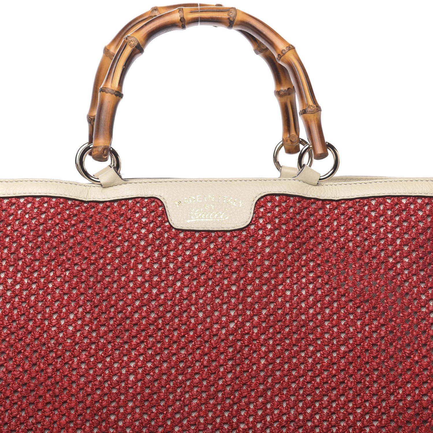 Gucci Straw Calfskin Bamboo Shopper Tote Raspberry 13 of 13