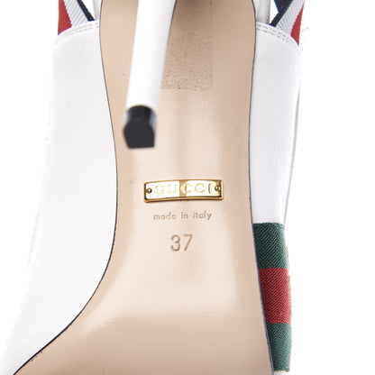 Gucci Malaga Kid Web Sylvie High Heel Slingback Pumps 37 White 9 of 12