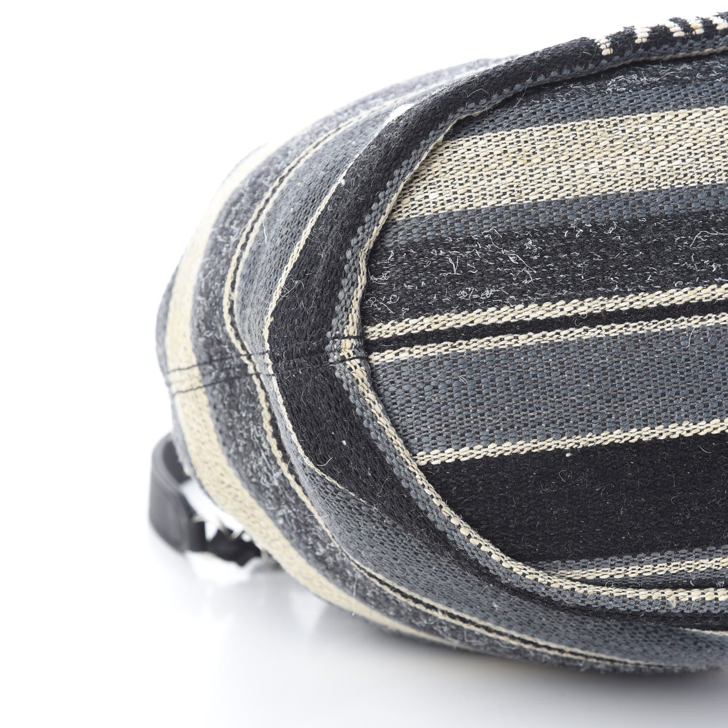 Chanel Striped Canvas Deauville Drawstring Bag Grey Black 8 of 9