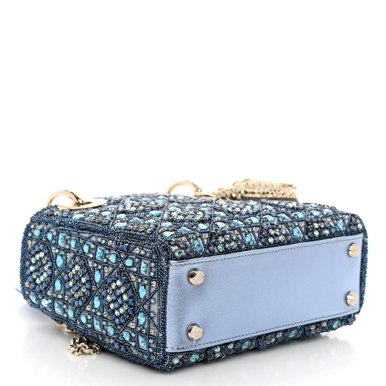 Christian Dior Metallic Calfskin Satin Celestial Bead Embroidery Cannage Mini Lady Dior Blue 4 of 11