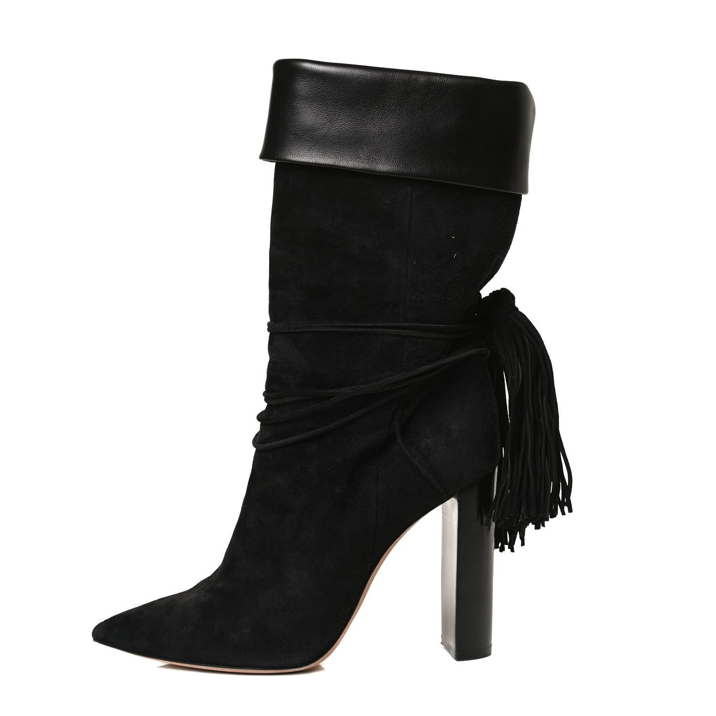 Calfskin Suede Tanger Tassel Boot 37.5 Black