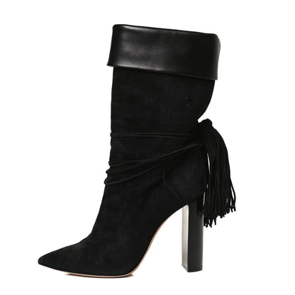 Saint Laurent Calfskin Suede Tanger Tassel Boot 37.5 Black 1 of 13