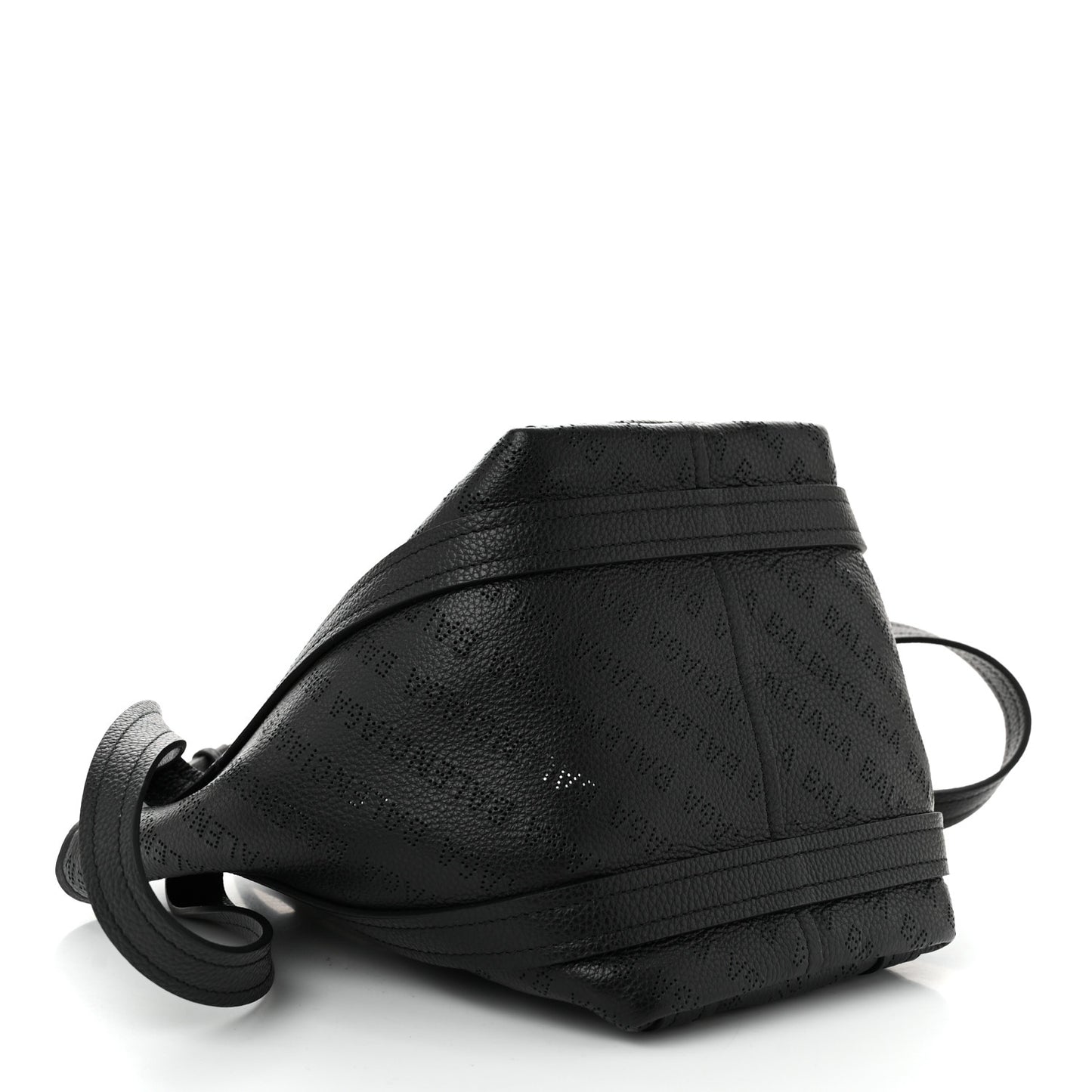 Grained Calfskin Logo Perforated XS Everyday North South Shoulder Tote Bag Black
