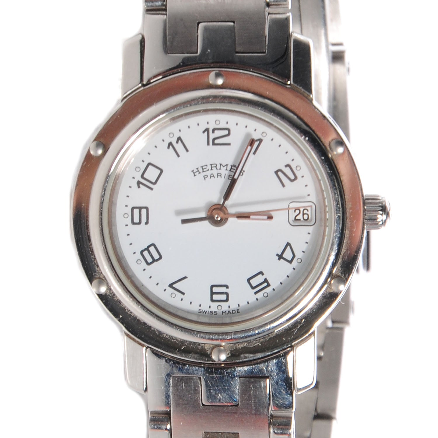 Hermes Stainless Steel 24mm Clipper Quartz Watch White 1 of 9
