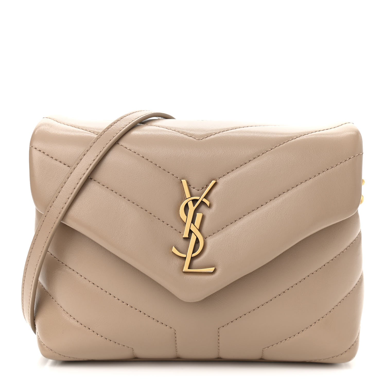 Saint Laurent Calfskin Y Quilted Monogram Toy Loulou Crossbody Bag Latte 1 of 10