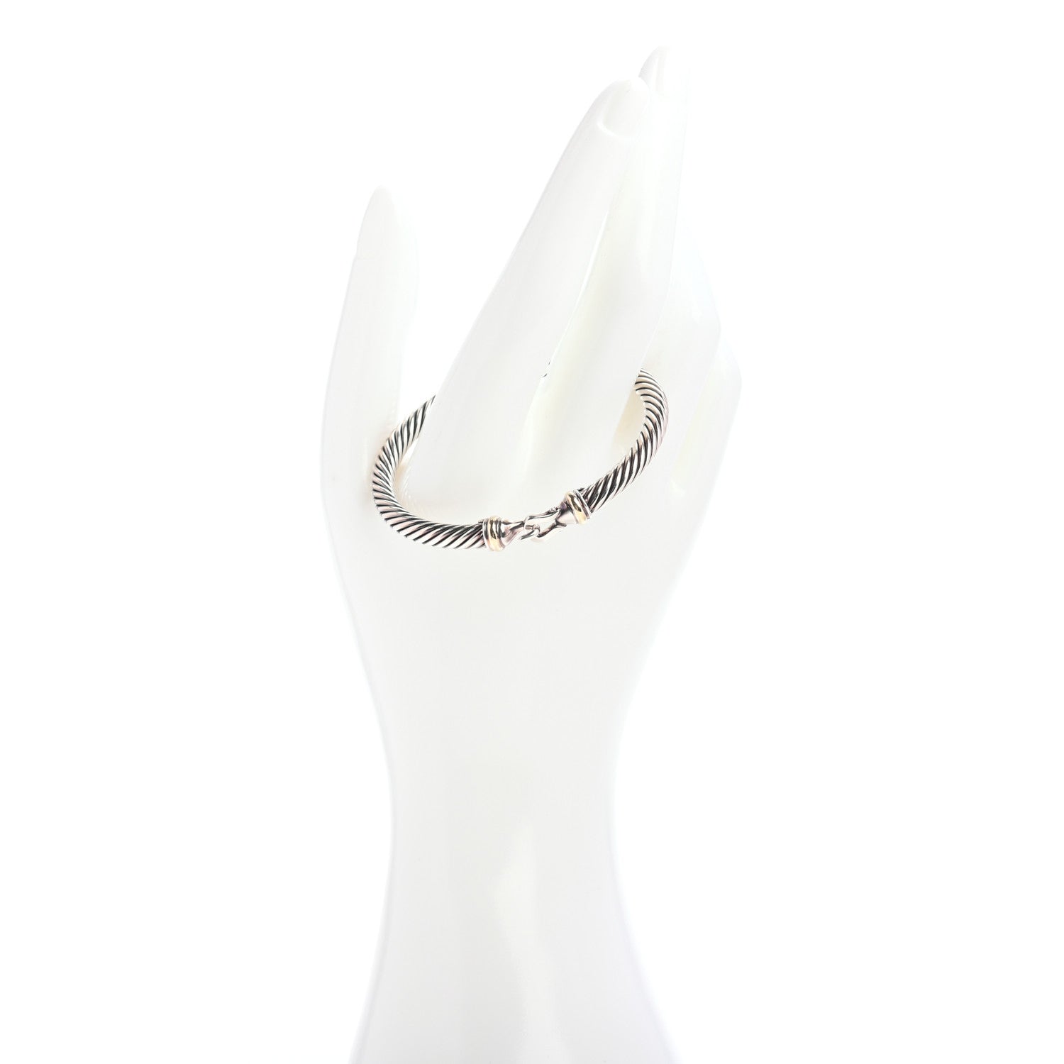 David Yurman Sterling Silver 18K Yellow Gold 5mm Cable Classic Buckle Bracelet 2 of 4