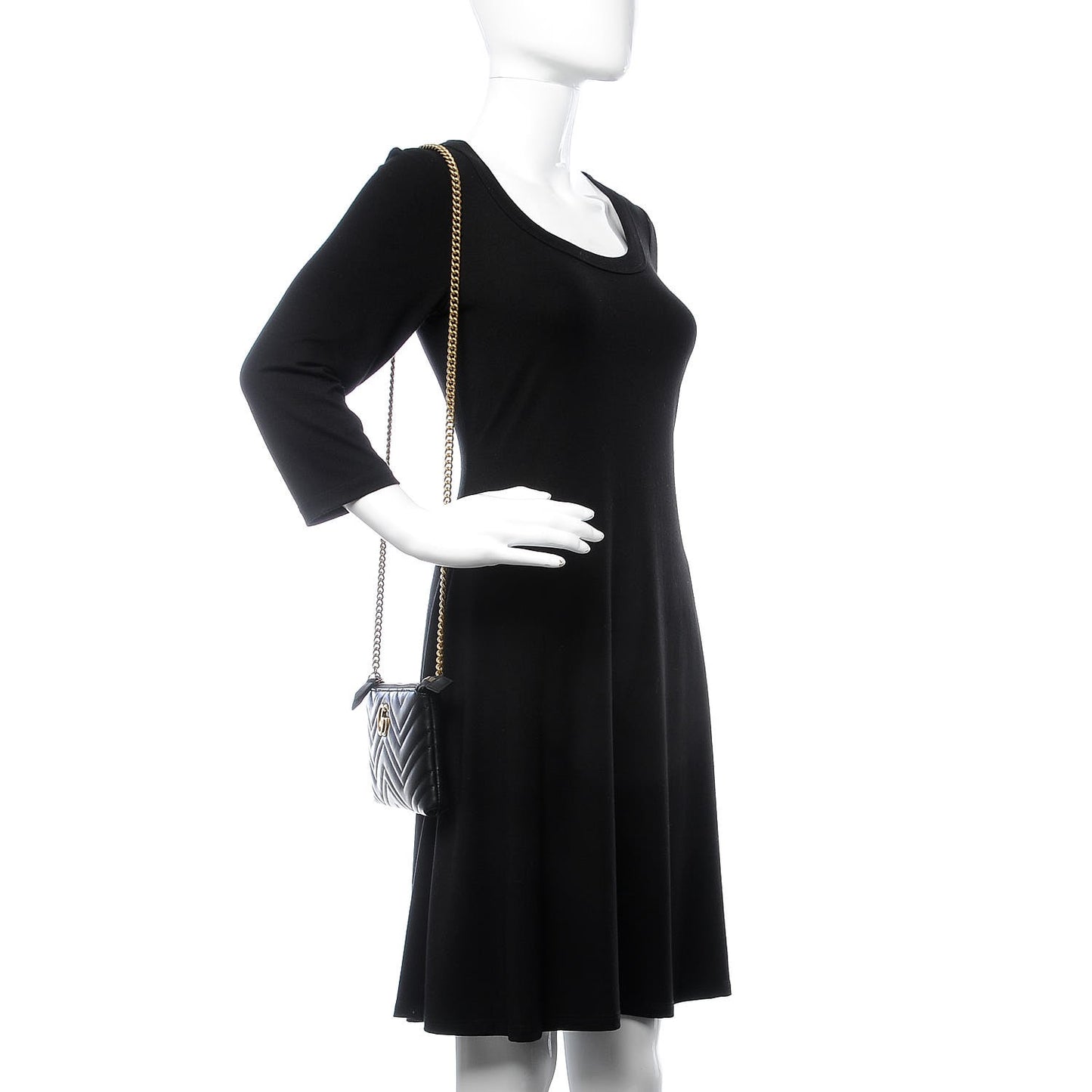 Calfskin Matelasse Mini GG Marmont Chain Bag Black