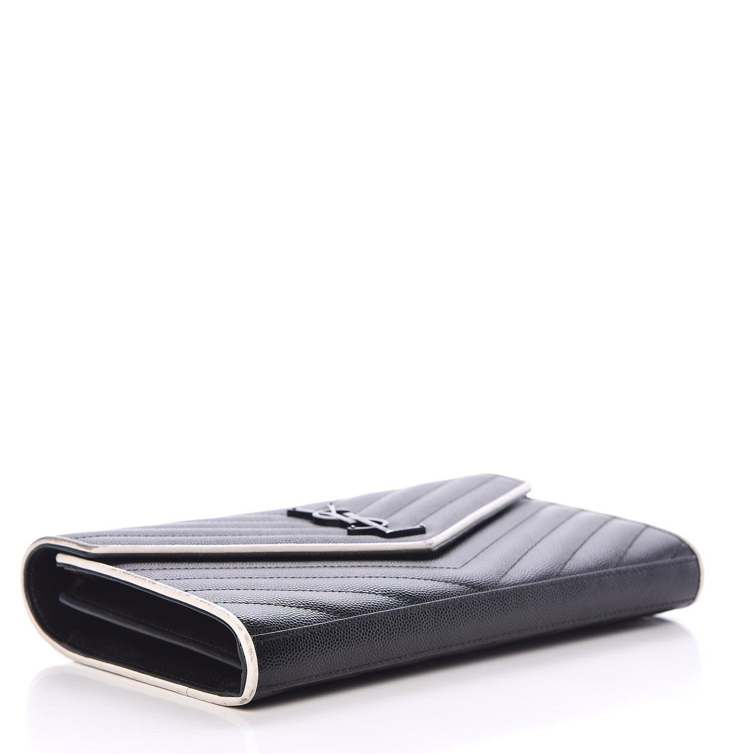 Saint Laurent Grain De Poudre Matelasse Chevron Monogram Chain Wallet Black White 4 of 16