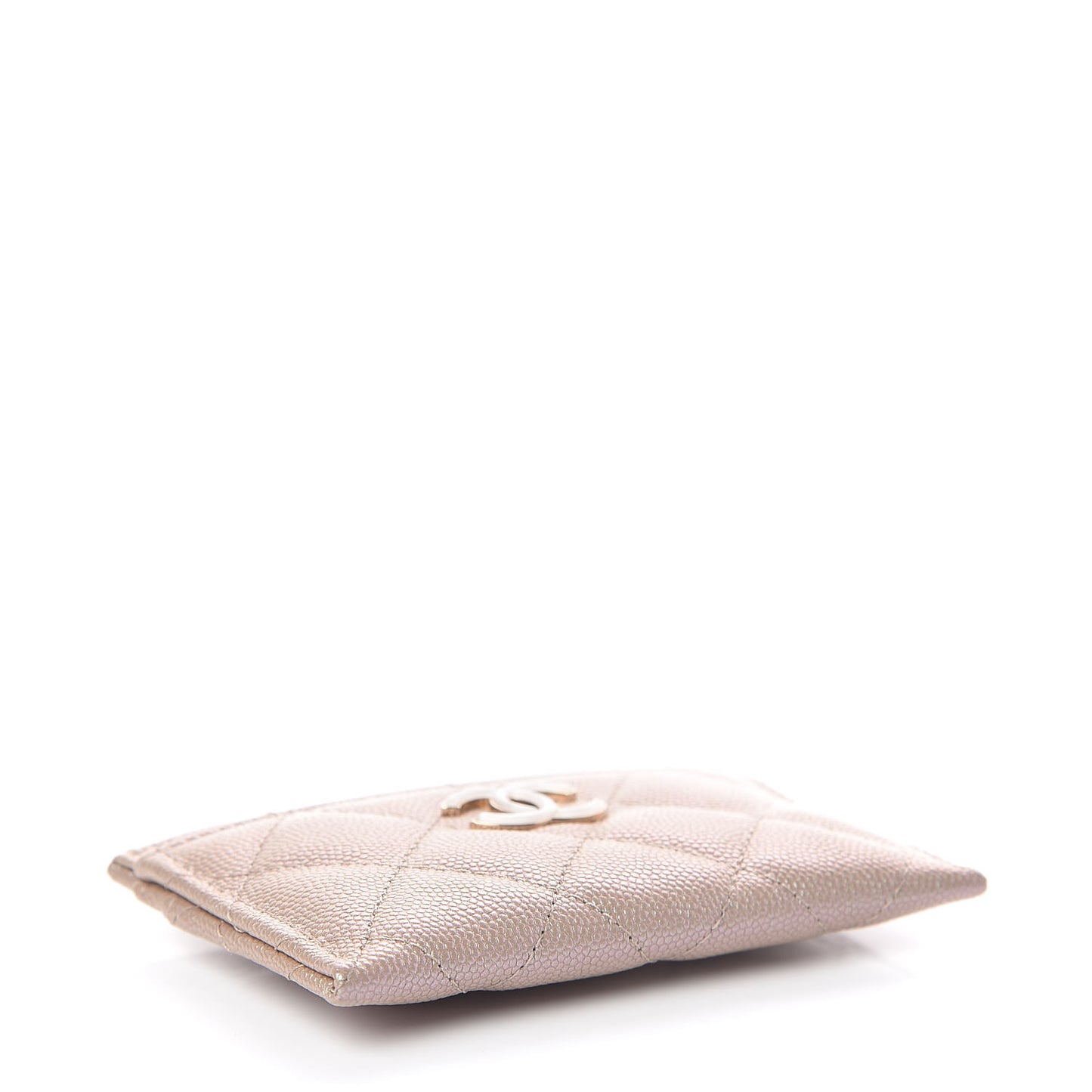 Iridescent Caviar Quilted Card Holder Beige