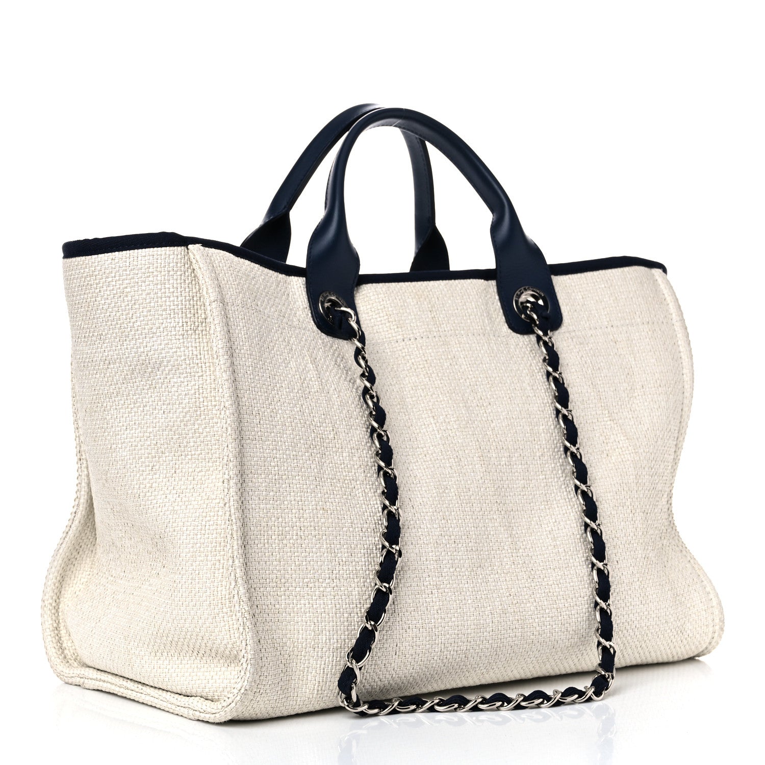 Chanel Woven Straw Raffia Medium Deauville Tote White Navy 2 of 12