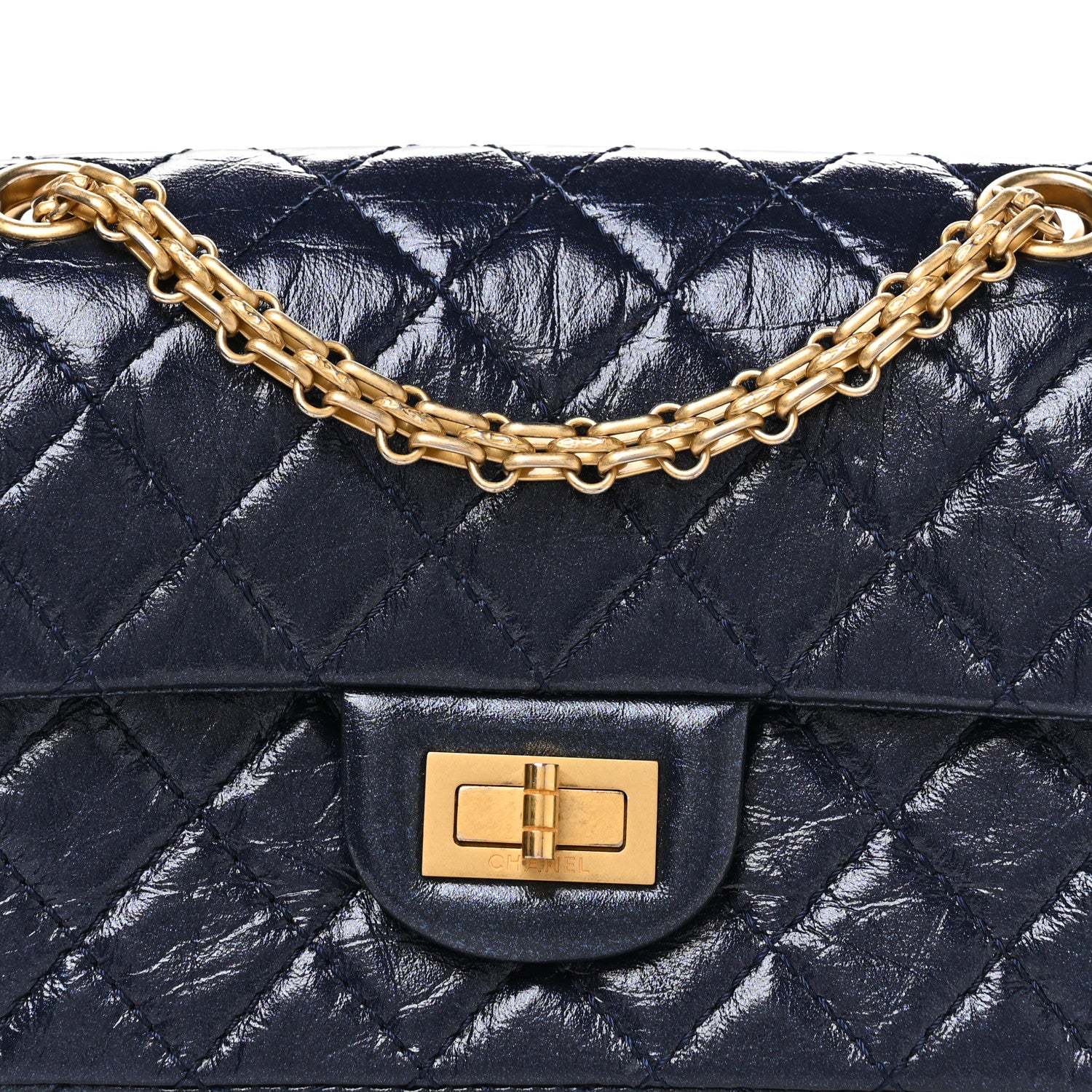 Chanel Iridescent Aged Calfskin Quilted 2.55 Reissue Mini Flap Navy 8 of 11