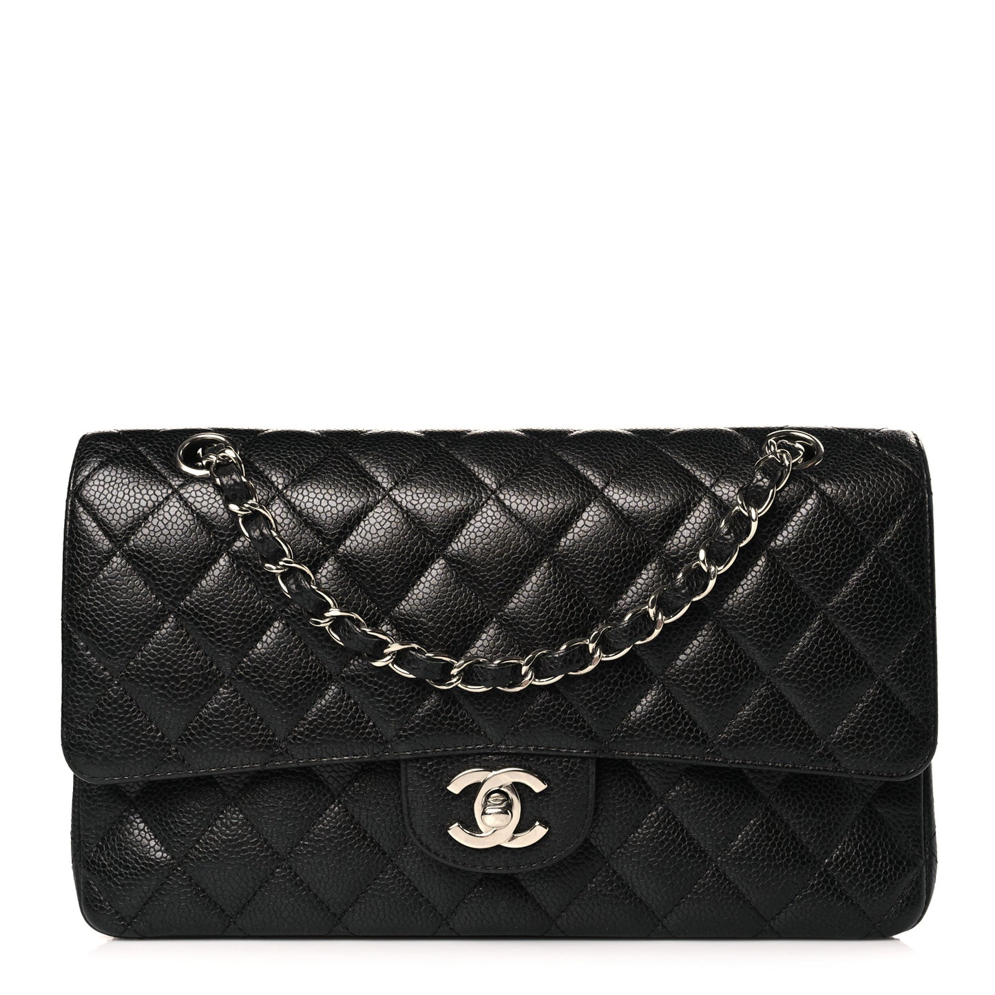 Caviar Quilted Medium Double Flap Black