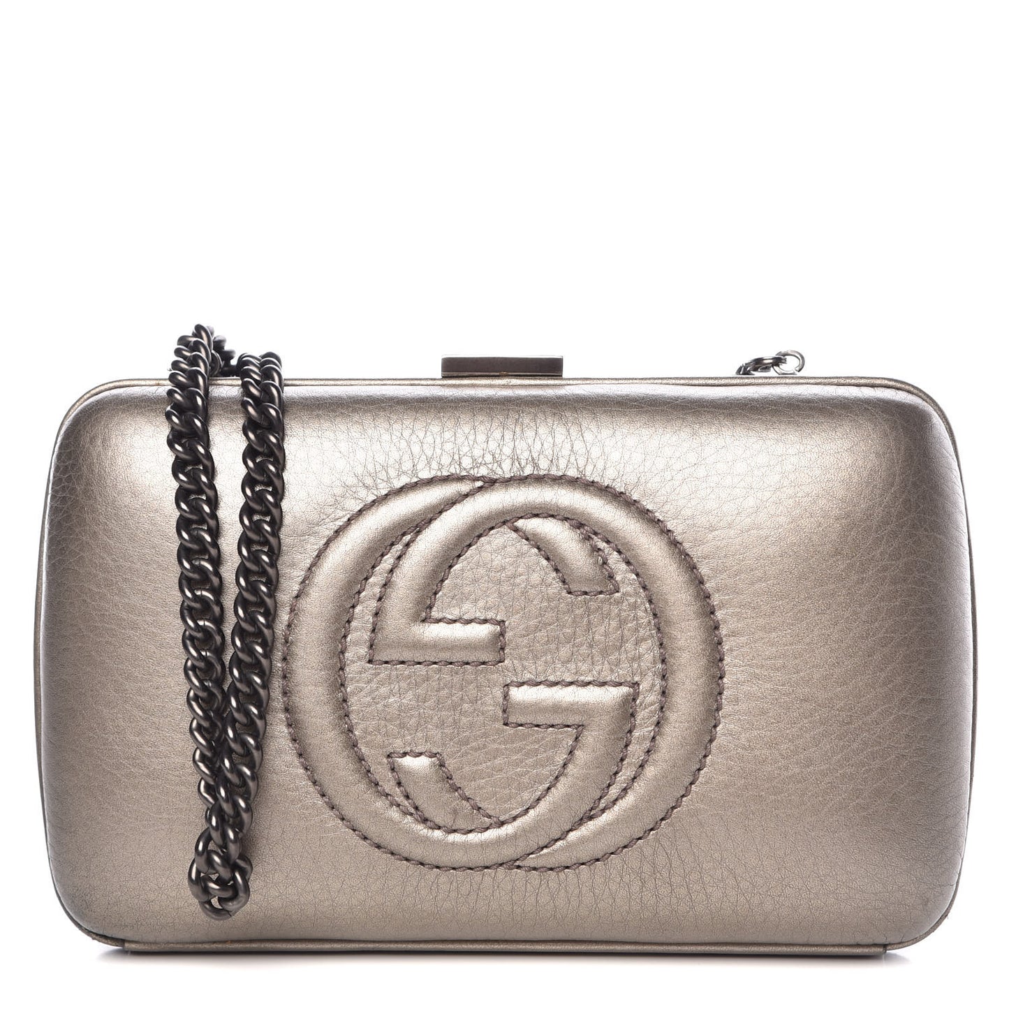 Metallic Pebbled Calfskin Soho Hard Case Clutch Golden Beige