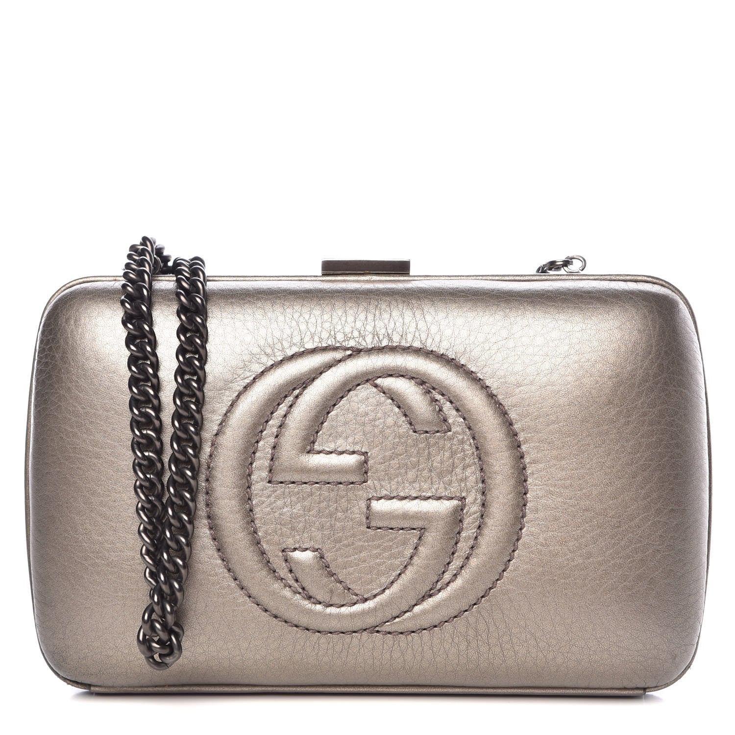 Gucci Metallic Pebbled Calfskin Soho Hard Case Clutch Golden Beige 1 of 10