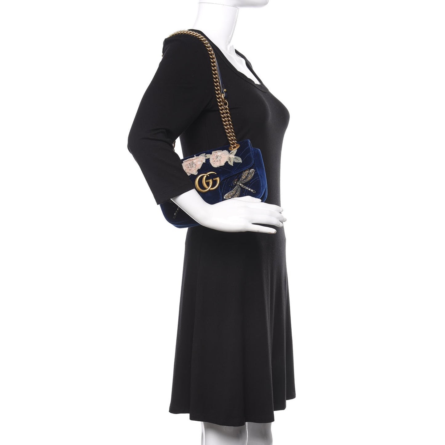 Velvet Matelasse Embroidered Mini GG Marmont Shoulder Bag Cobalt Blue