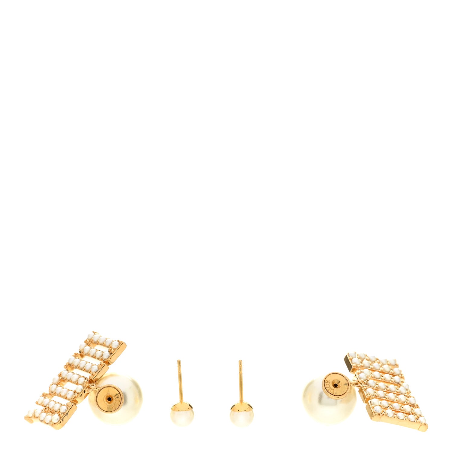 Christian Dior Metal Pearl Tribal Drop Earrings Gold 3 of 4