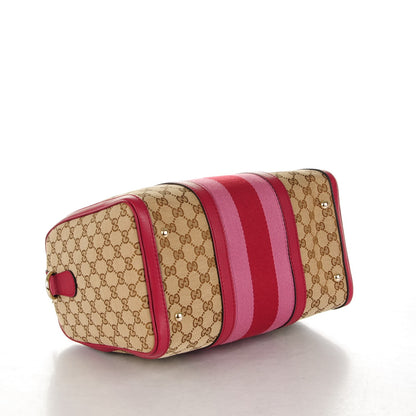 Gucci Monogram Cellarius Calfskin Vintage Web Medium Boston Beige Ebony Soft Burgundy Peonia Flower 4 of 7