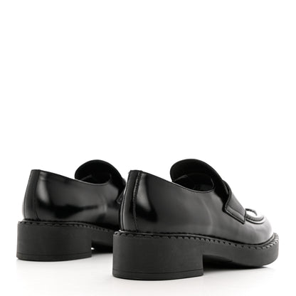 Prada Spazzolato Metal Triangle Logo 50mm Loafers 39 Black 4 of 10