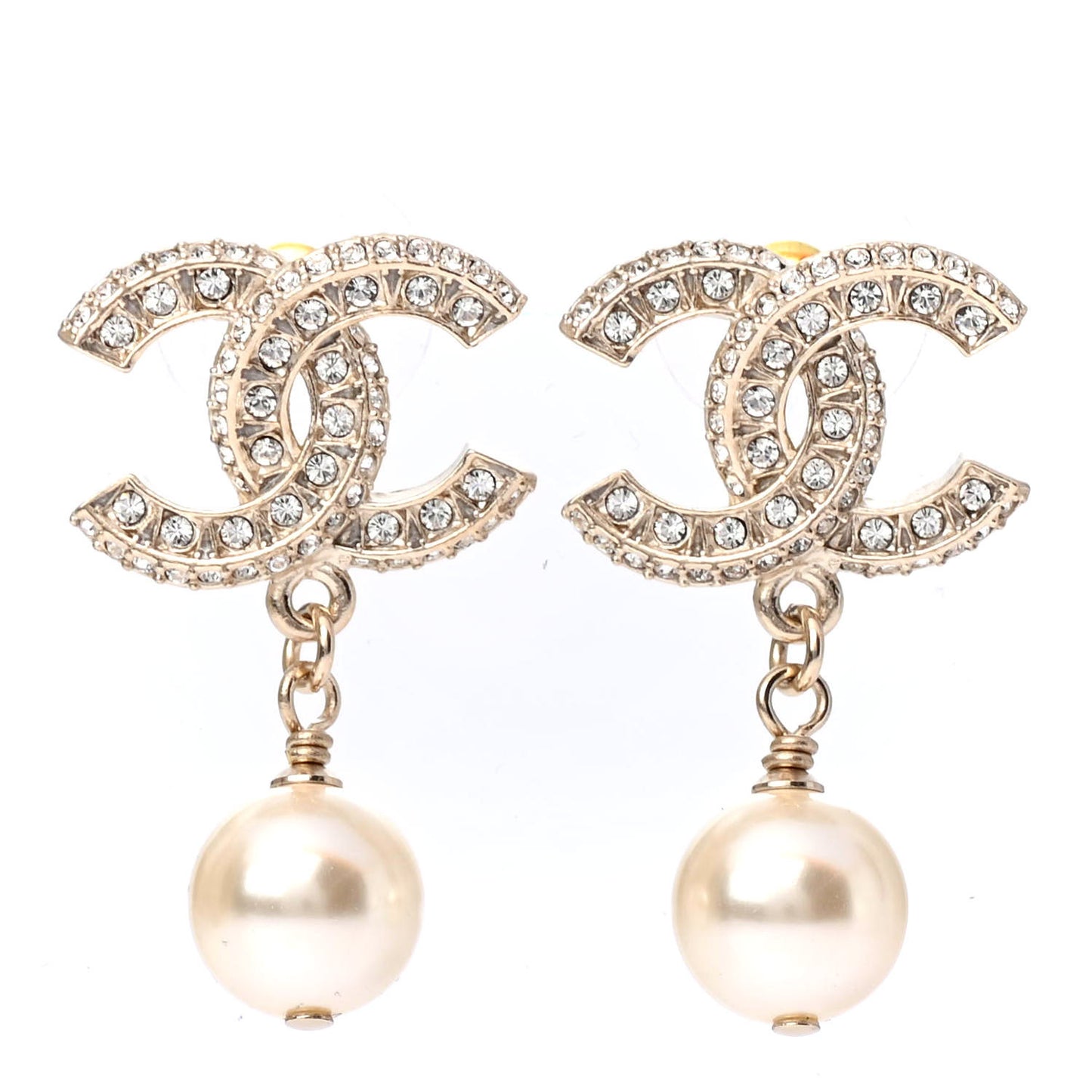 Crystal Pearl CC Drop Earrings Gold