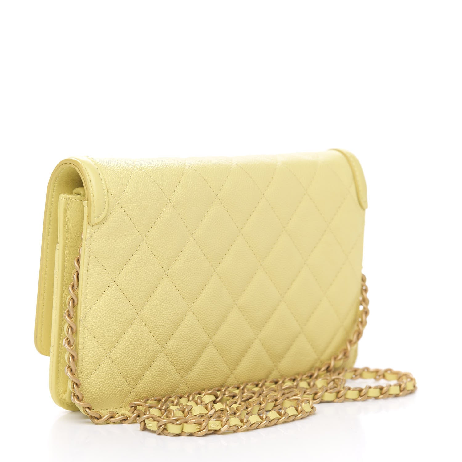 Chanel Caviar Quilted CC Filigree Wallet On Chain WOC Yellow 3 of 11