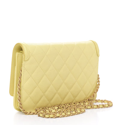 Chanel Caviar Quilted CC Filigree Wallet On Chain WOC Yellow 3 of 11