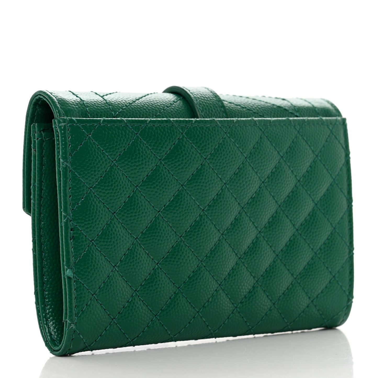 Grain De Poudre Textured Mixed Matelasse Triquilt Small Monogram Envelope Wallet Green