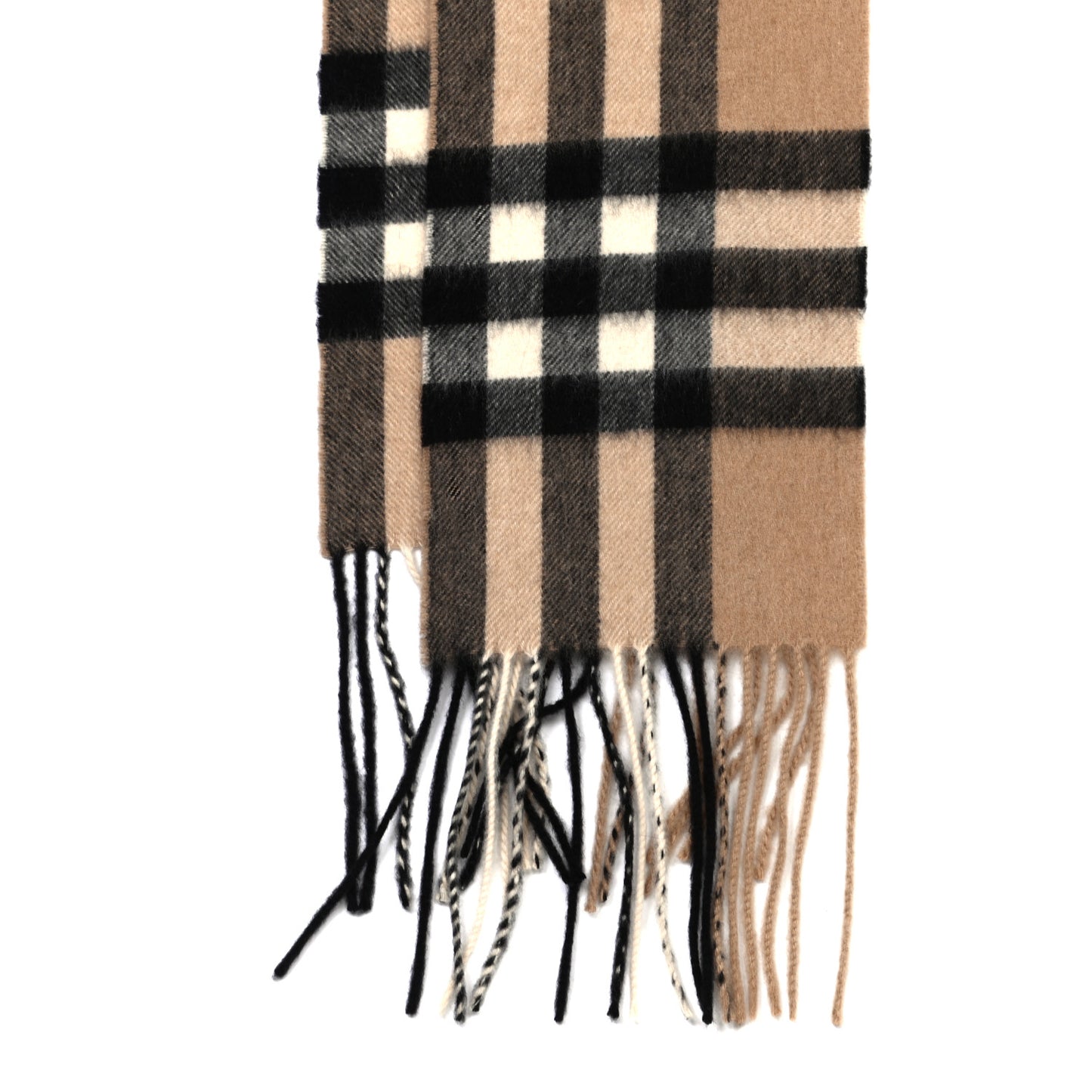 Cashmere Giant Check Fringe Scarf Archive Beige