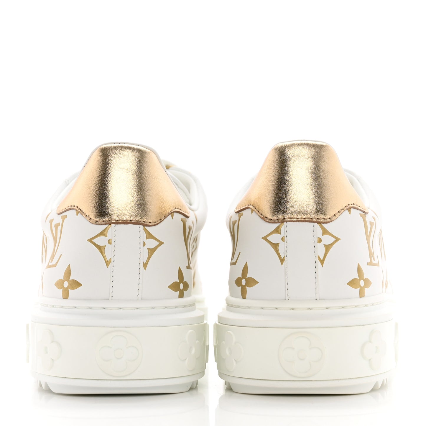 Calfskin Monogram Debossed Logo Time Out Sneakers 37 White Gold